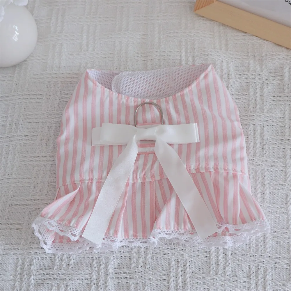 Pet Striped Bow Chest and Back Cute Lace Chest and Back Strap Dog Leash Dogs Harness Dog Accessories for Small Dogs Puppy