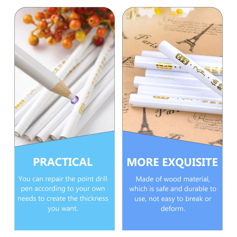 

12pcs Dotting Pen Bamboo White Special Drilling Tools Rhinestones Picker Gems for Nails Manicure DIY Nail Art Wax Pencil Point