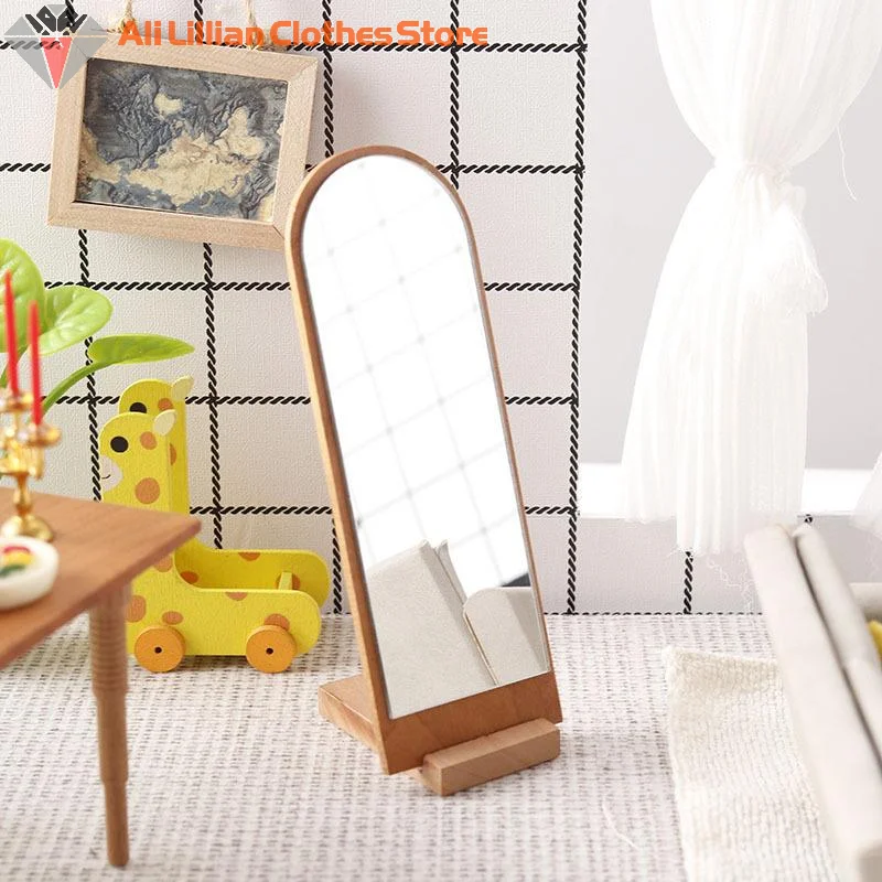 ⭐HOT❗ 1/12 Dollhouse Wooden Full-length Mirror Model Dollhouse Furniture Ornament Doll House Micro Scene Decor Accessories