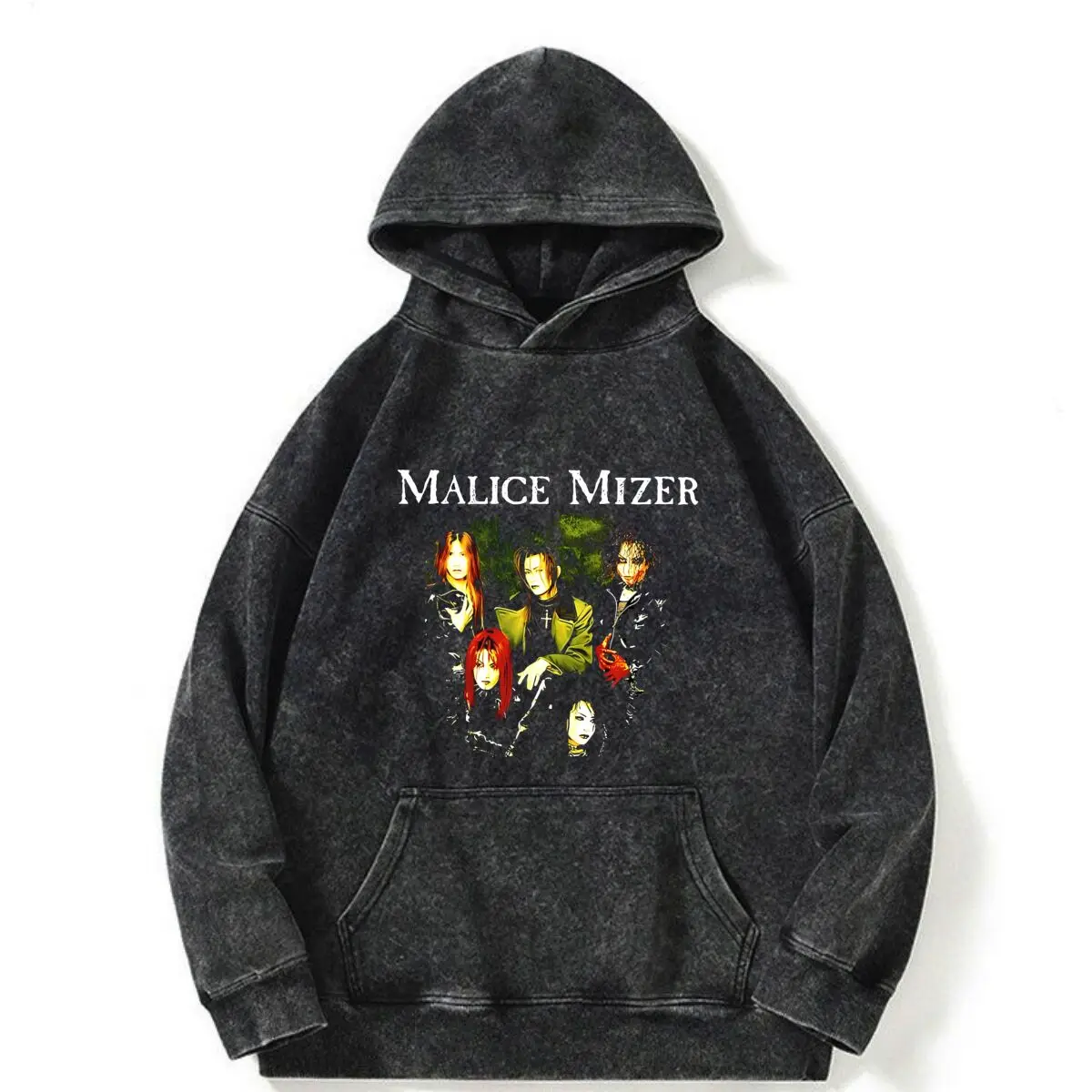 

Malice Mizer Band Art Представительство Свободная винтажная потертая толстовка с длинными рукавами Удобная уличная одежда