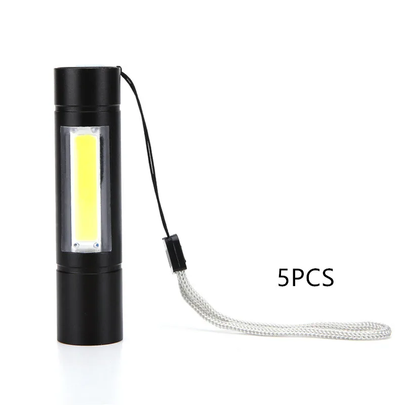 5 Pcs USB charging strong light flashlight with retractable focus and COB side lights outdoor emergency aluminum alloy flashligh