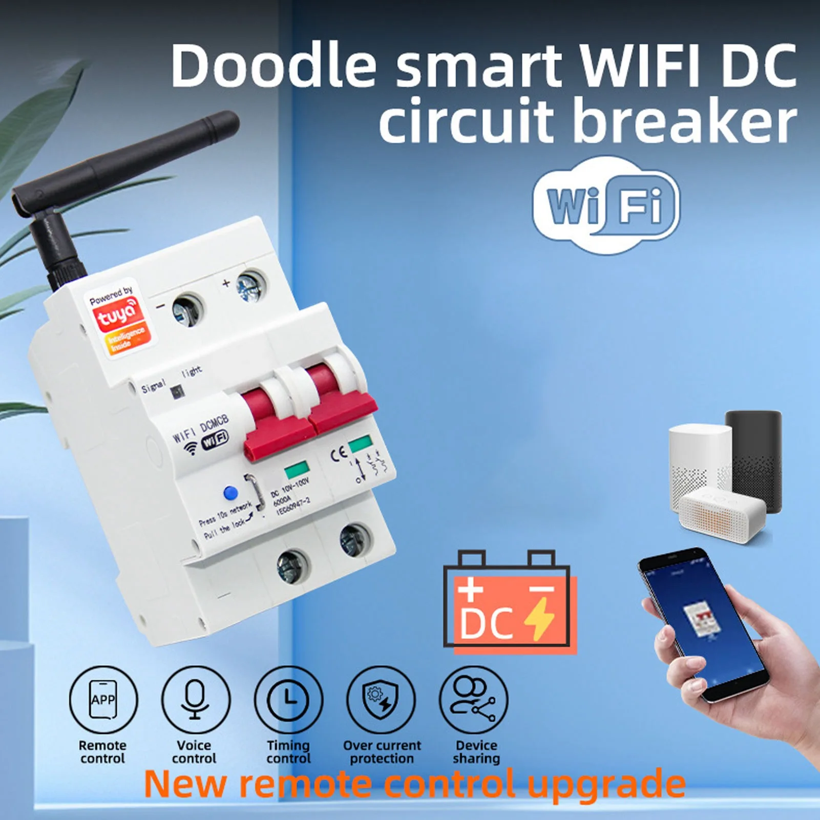 

DC10 to 100V Smart Circuit Breaker 2P 100A APP Remote Control WiFi Circuit Breaker with Safety Lock