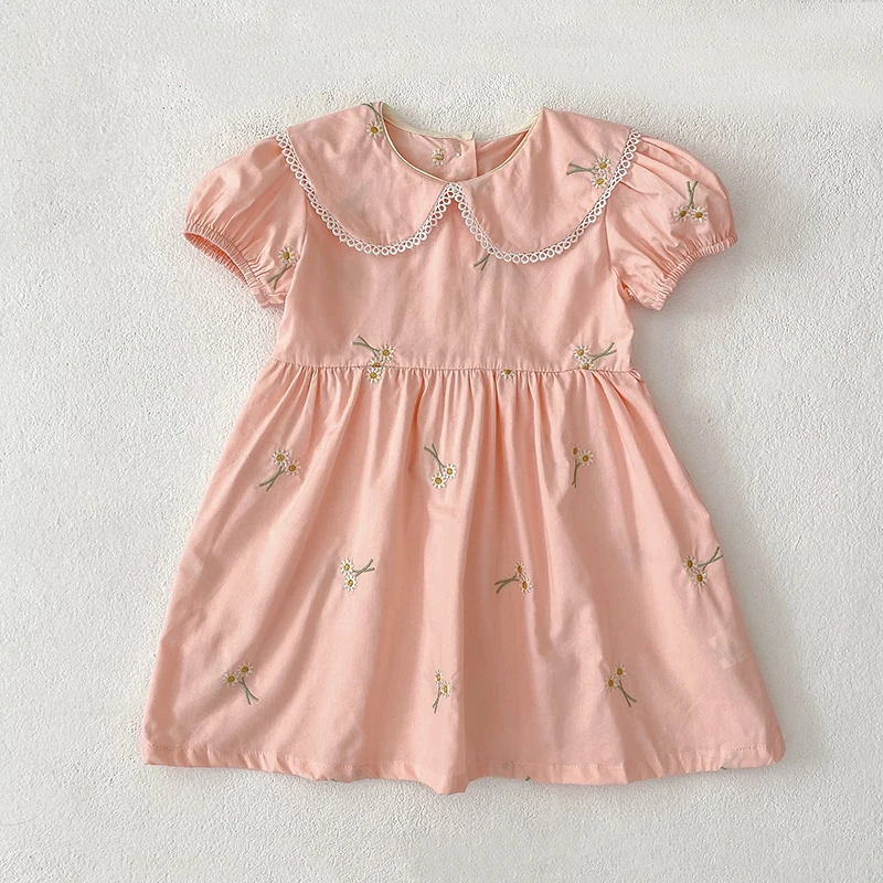 1-6Yrs Mädchen Mode Gestickte Blumen Kleid Sommer Neue Kleine Mädchen Kleinkind Prinzessin Kleider Kinder Fliegen Ärmeln Party Kleidung