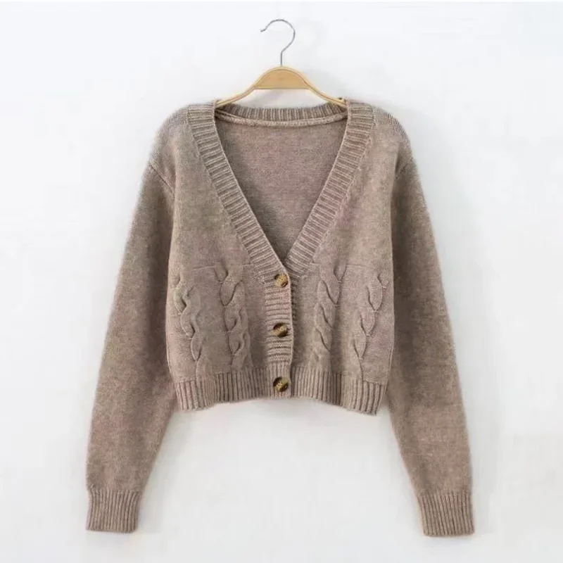 Vintage Winter Coats New In Outerwears Women's Long Sleeve Crop Top Elegant Sweater Offlice Lady Knitwear Korean Style Cardigan