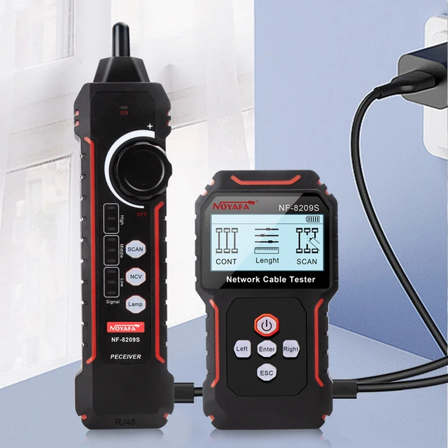 Lokalizator kabli sieciowych NOYAFA NF-8209S Lan Tester pomiarowy Narzędzia sieciowe Wyświetlacz LCD Pomiar długości Tester mapy przewodów Lokalizator kabli