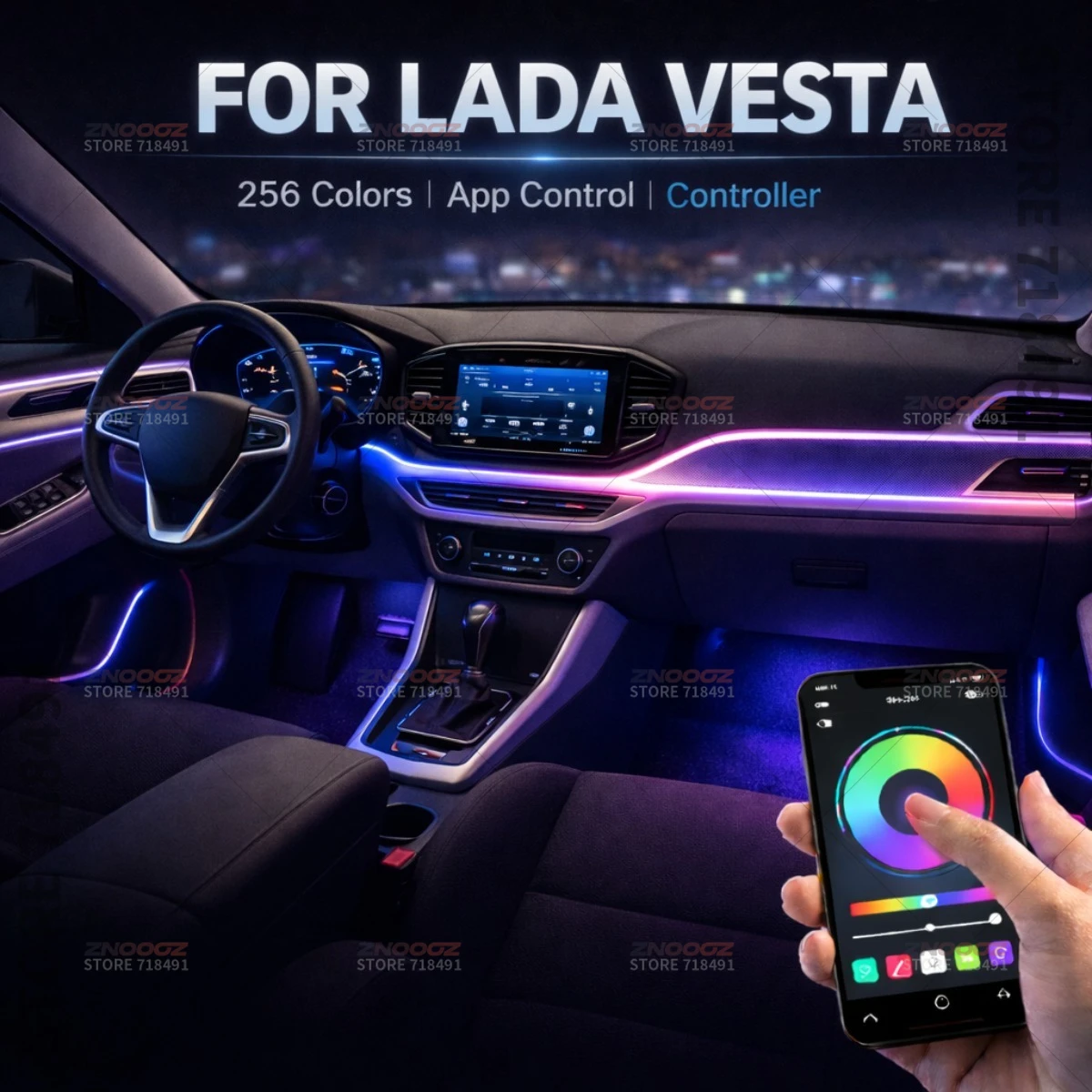 

22in1 RGB Car Interior Acrylic Car Ambient Lights RGB Hidden Acrylic Strip Decoration Atmosphere Accessories For Lada Vesta