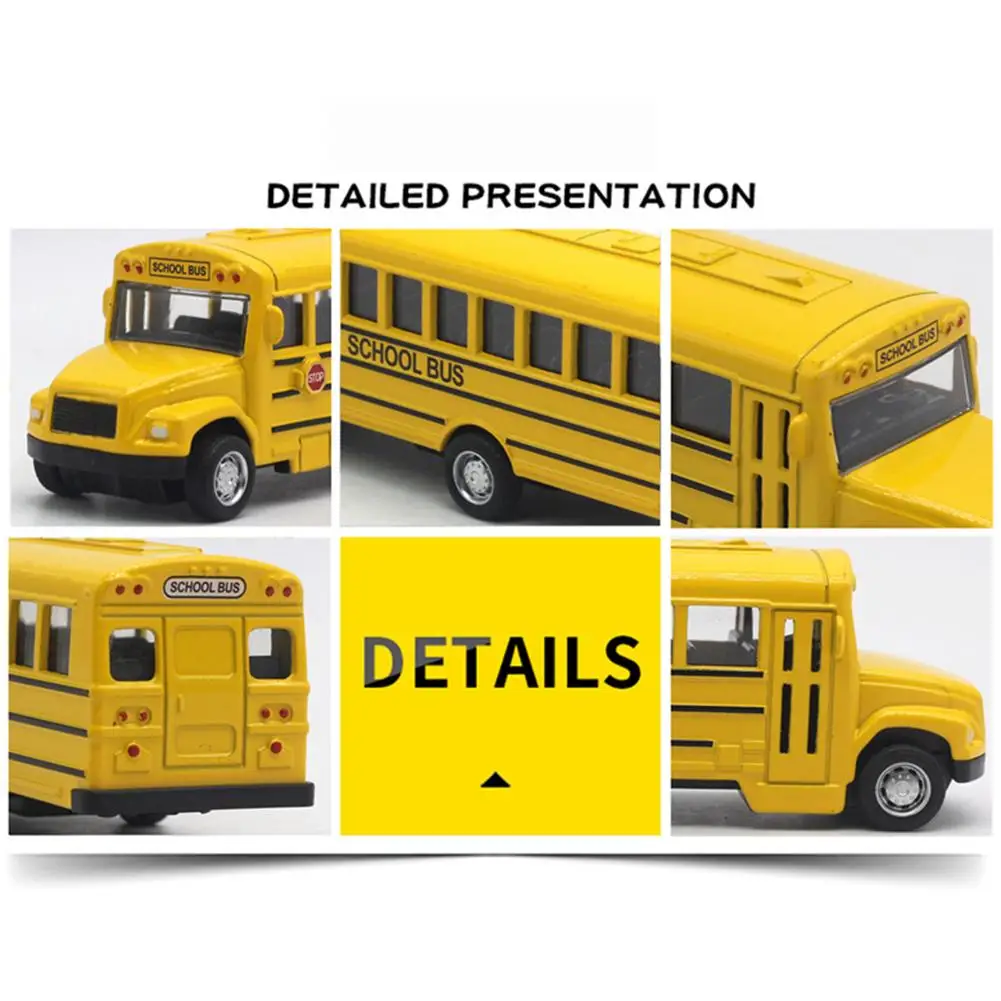 14cm 1:43 Alloy School Bus Model  Yellow Children Pull Back Car Toy Decoration Boys Gift