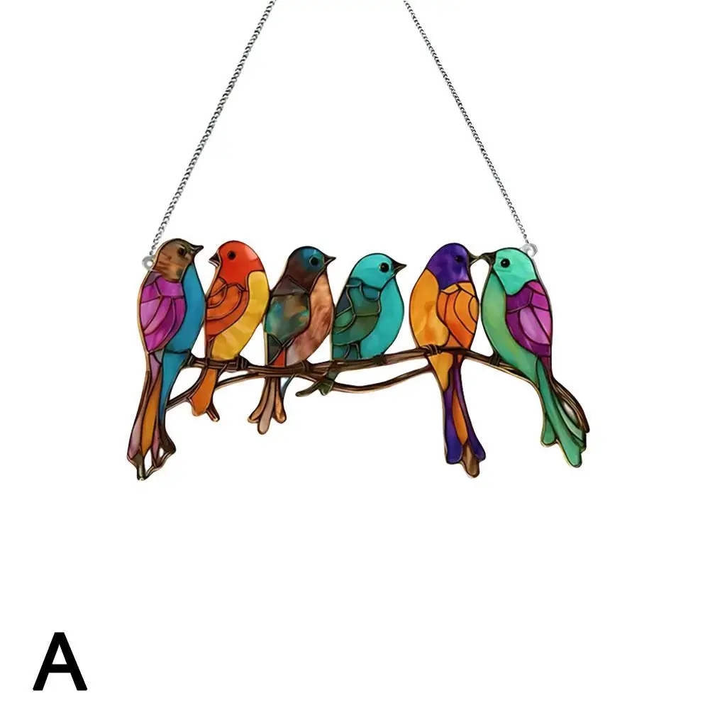 Liontin Mini bernoda burung kaca gantungan jendela akrilik berwarna menggantung dinding Mot Aksesori Skandinavia dekorasi ruangan E3J8