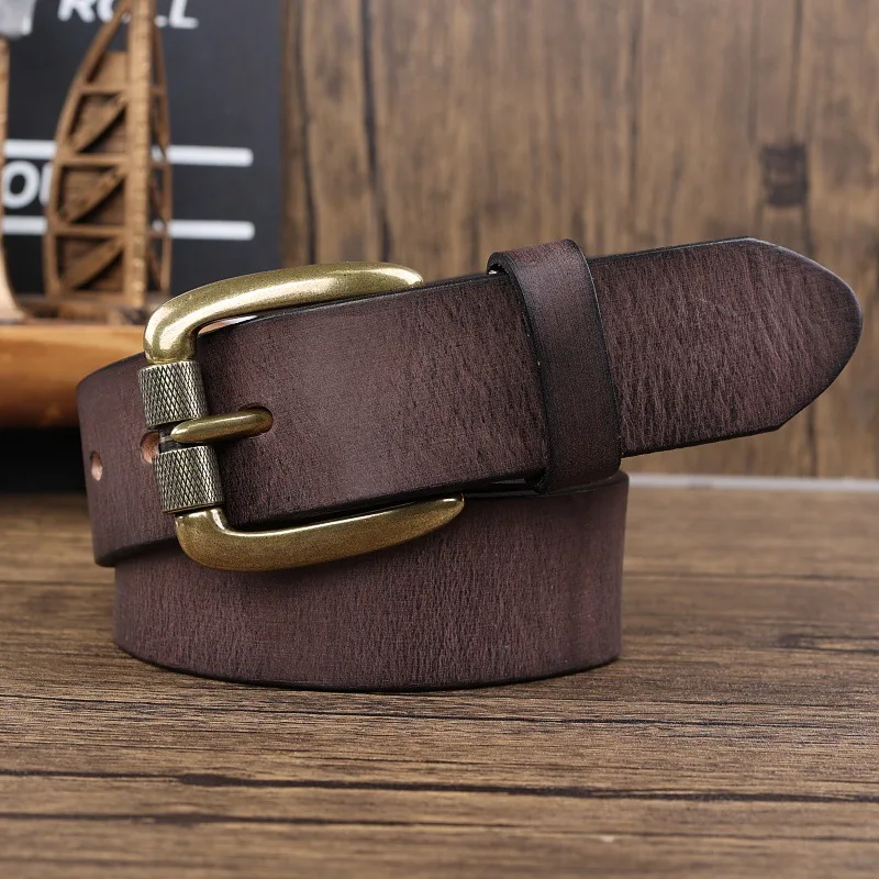 

Мужской ремень из натуральной воловьей кожи с медной пряжкой, джинсовый ремень в стиле ретро