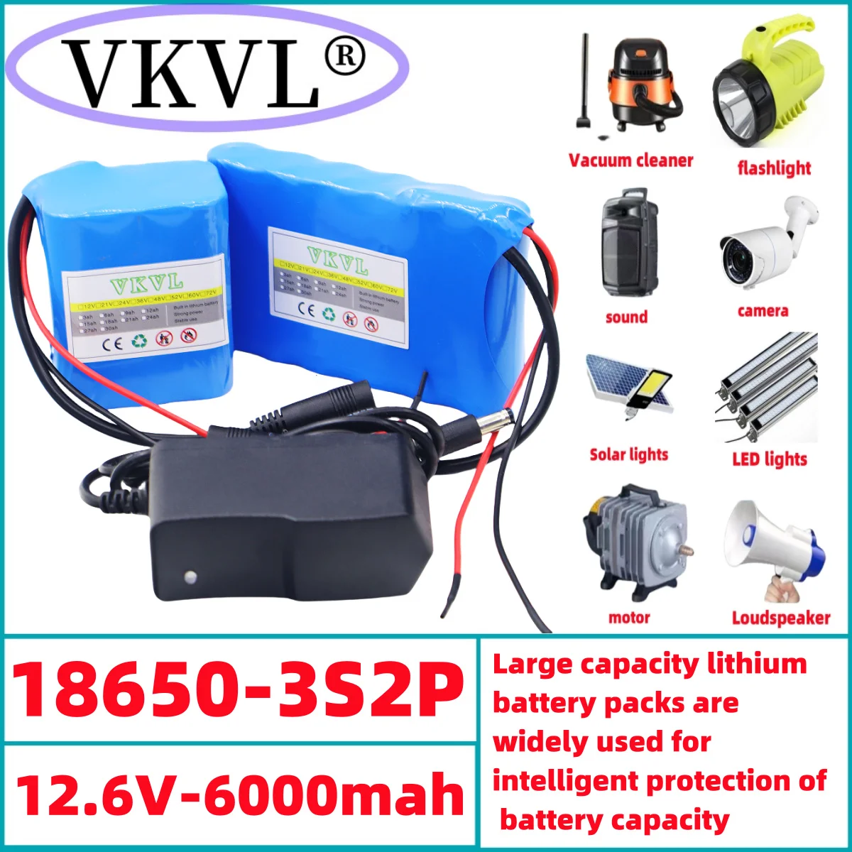 

New Portable 3S2P 12V 6000mah Rechargeable Li-Ion Battery, For LED Lamp Light Backup Powe Etc+ Charger