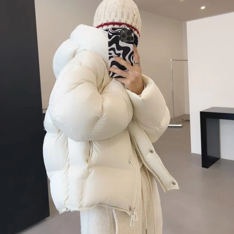 Women's Winter Top Coat Down Jacket White Duck Down Hooded Short Warm Thicken Simple Comfortable Casual Fashion Niche Versatile
