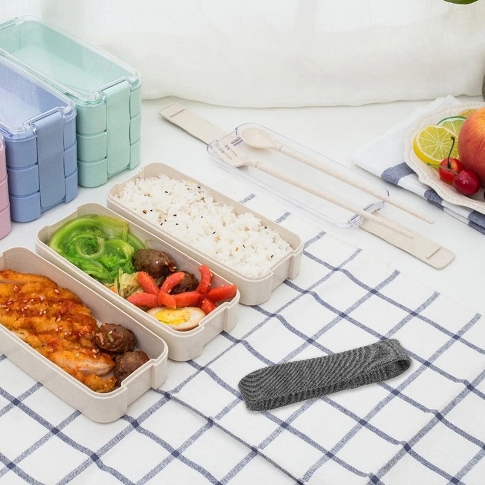 قابل للتعديل سيليكون بينتو صندوق حزام المحمولة Lunchbox الفرقة الغذاء الحاويات حامل مانعة للتسرب قابلة لإعادة الاستخدام علب الاغذية الملحقات