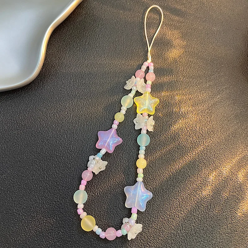 

Для лета DIY ремешок для мобильного телефона с морской солью, цепочка ручной работы, подвеска из бисера со звездой Ccd, корейская мода с защитой от потери камеры