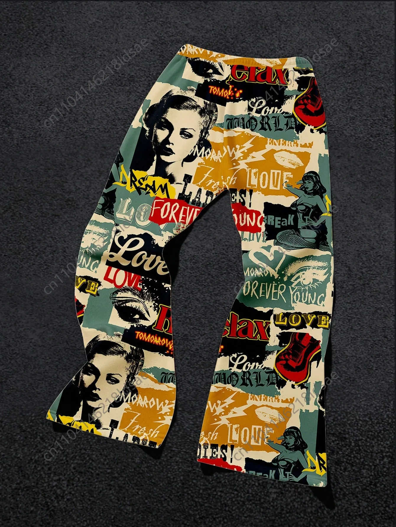 بنطلون Manfinity EMRG للرجال من البوليستر بطباعة ثلاثية الأبعاد INS High Street Hip-Hop Rock بحروف كبيرة واسعة بنطال رياضي على شكل جرس #5