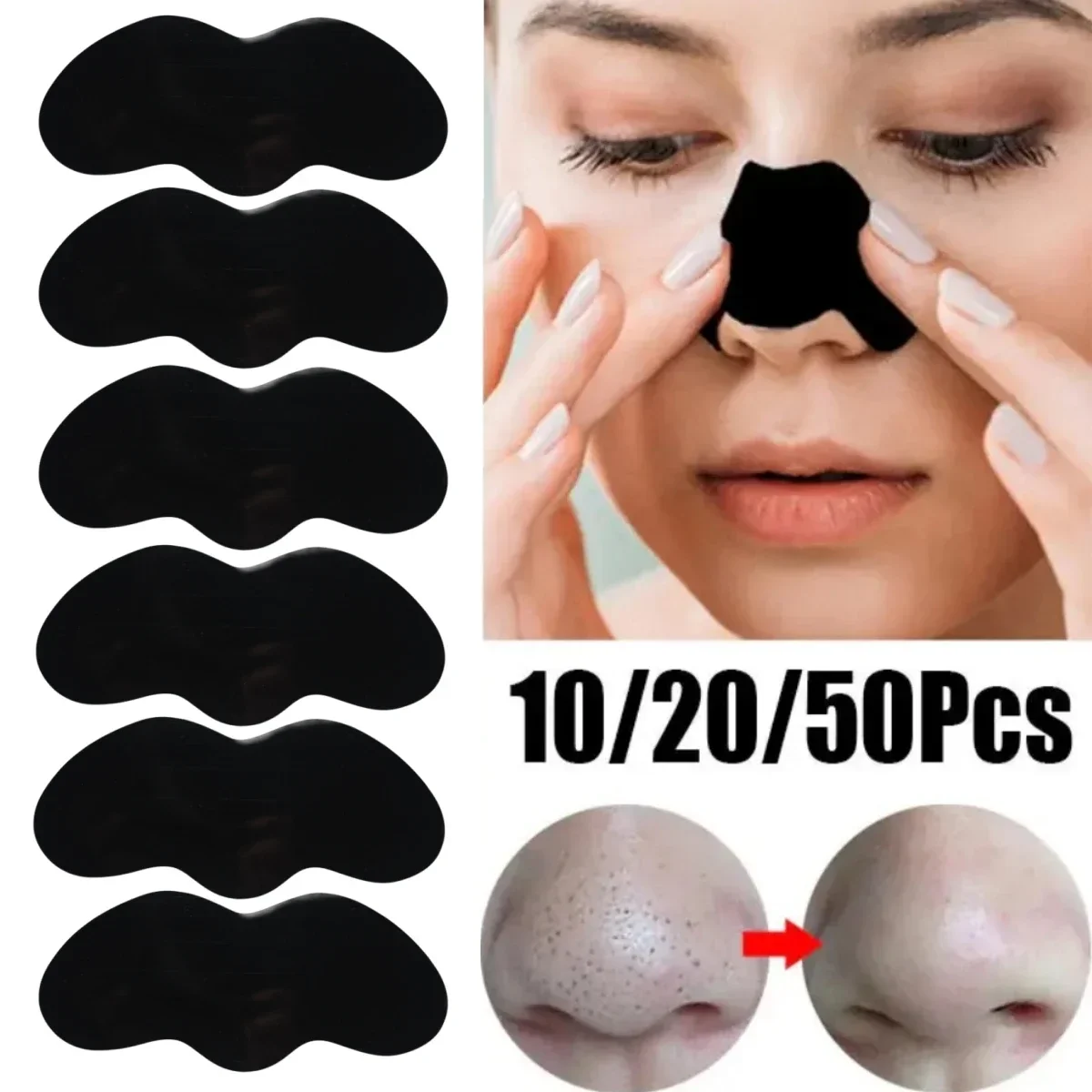 10PCS จมูก Blackhead Remover หน้ากากหดรูขุมขนสิวสติกเกอร์จุดสีดําแถบจมูกลึกทําความสะอาด Skin Care