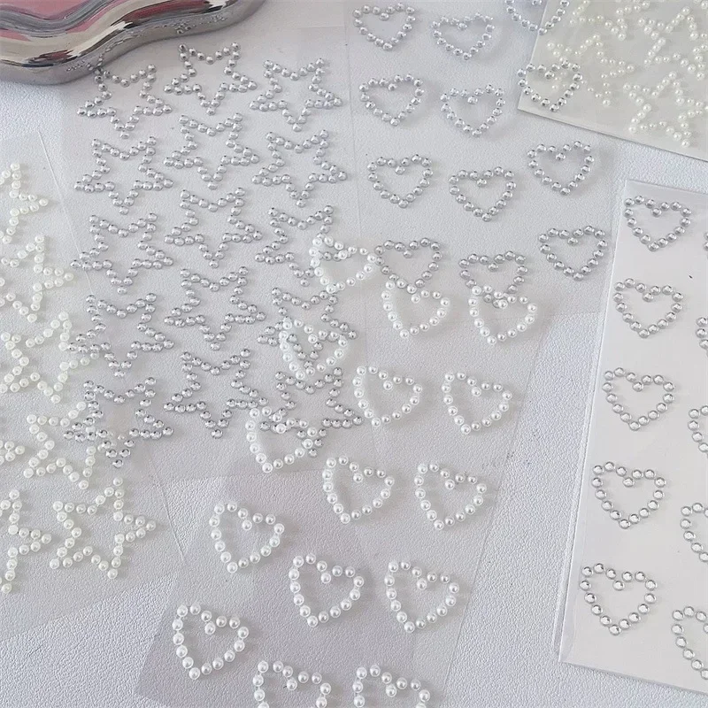 3D Pearl Water Diamond Star Heart DIY Stickers for Face Makeup Phone Shell Decoration Sparkly Pearls Patch Silver White image 6