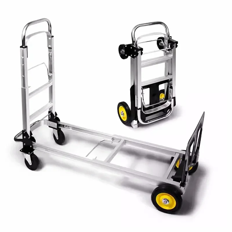 

All-aluminum four-wheel hand-pulled express logistics truck flat trailer