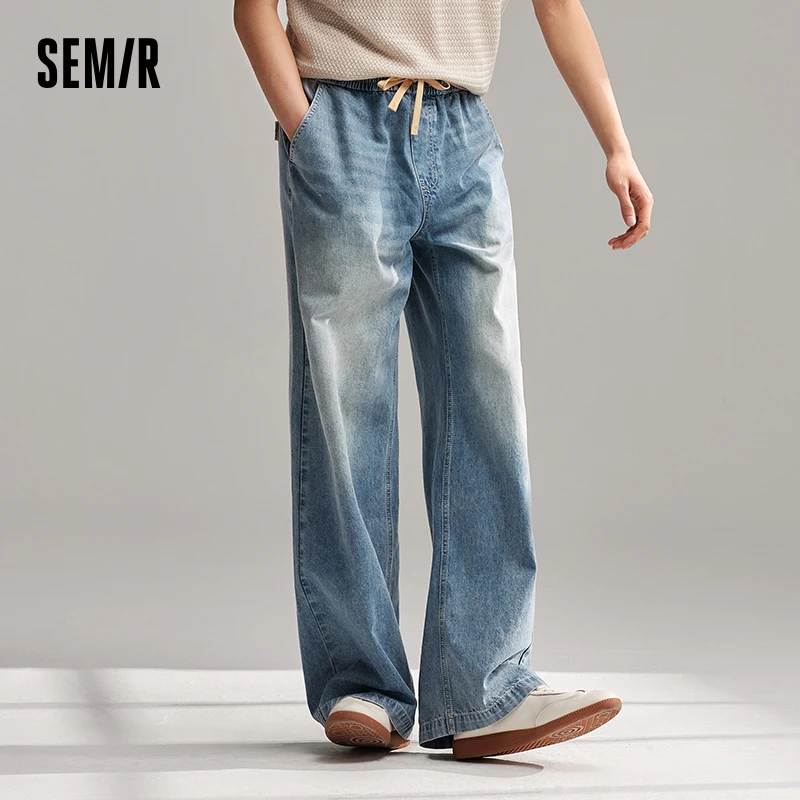 Semir Jeans Men 2024 Summer New Loose Straight Pants Retro Retro Style Wide Leg Pants Trend Street