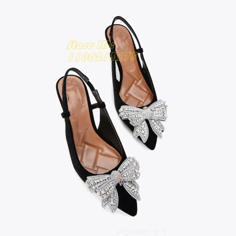 

Туфли-лодочки Crystal Butterfly Knot с острым носком, на тонком высоком каблуке, с ремешком сзади, ручной работы, женские, весенние, реальные фото