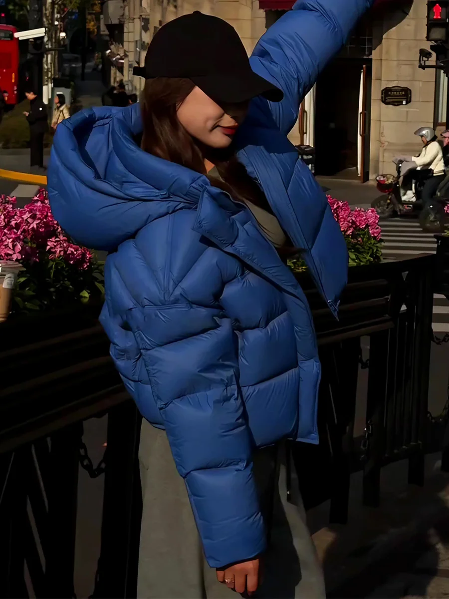 Sli ort Piumino da donna con cappuccio blu Jaet Thiened Cappotto caldo in piuma Du Capispalla invernale Ele Casual Ci Wear