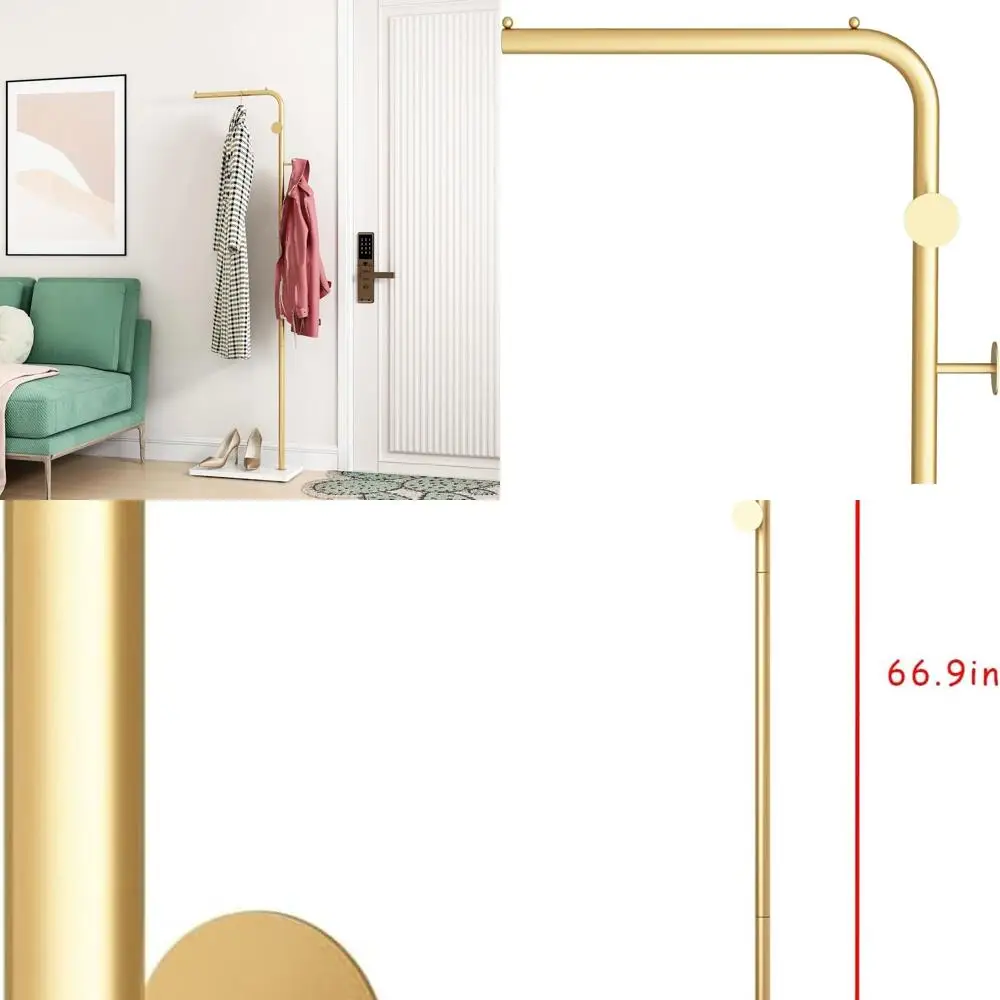 

Stylish Freestanding Gold Coat Rack with Marble Base, Umbrella Holder for Entryway, Hallway, Office, or Bedroom