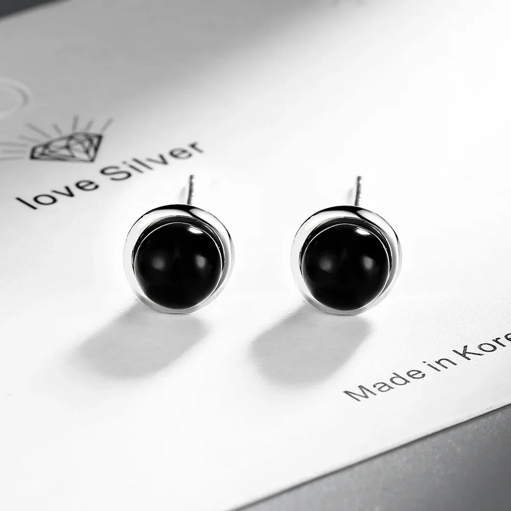 

Original 925 Sterling Silver Vintage Onyx Stud Earrings for Women Girls Silver 925 Piercing Jewelry Female Pendientes Party Gift