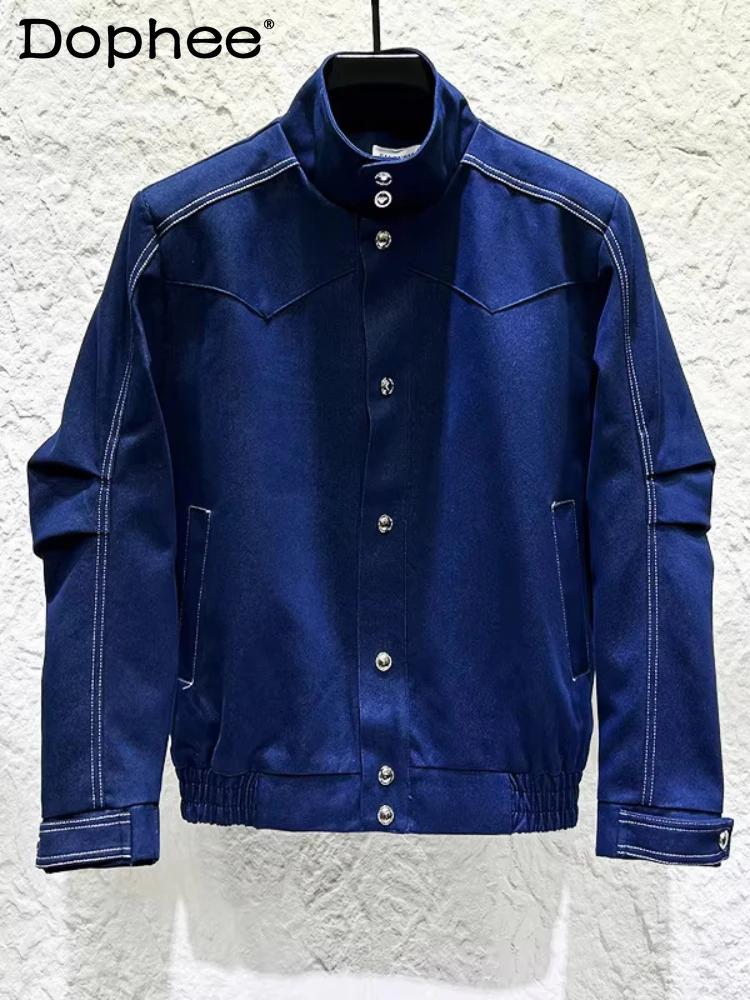

Men's 2026 Spring New Stand Collar Jackets Trendy Comfort Versatile Loose Comfort Solid Color Denim Coats Male Simple Jackets