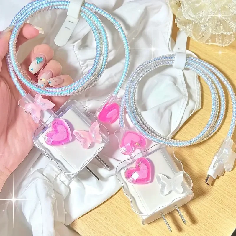 カワイイ-iPhone用真珠光沢のある充電ケース,透明な充電保護カバー,3Dバタフライ,ラブハート,11,12,13,14,15,18 w-20w