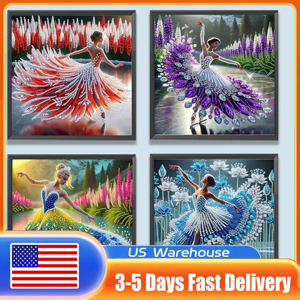 

4шт 5D DIY Частичная дрель специальной формы Набор для алмазной живописи Девушка Декор 30x30см