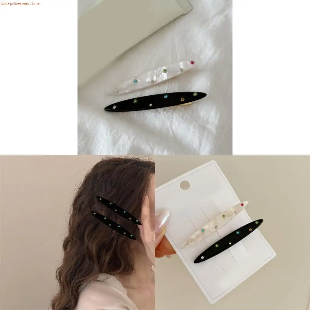 F92D Stylish Rhinestones Studded Hair Clip Women Glittering Acetate Acid HairPin 2PCS