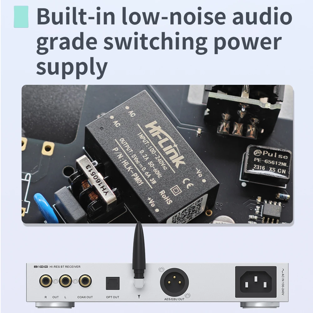 SMSL B100 Hi-Res Audio BT Receiver AK4493S DAC Chip 24bit 192kHz Optical Coaxial Bluetooth5.1 Audio Decoder Supports LDAC APTX