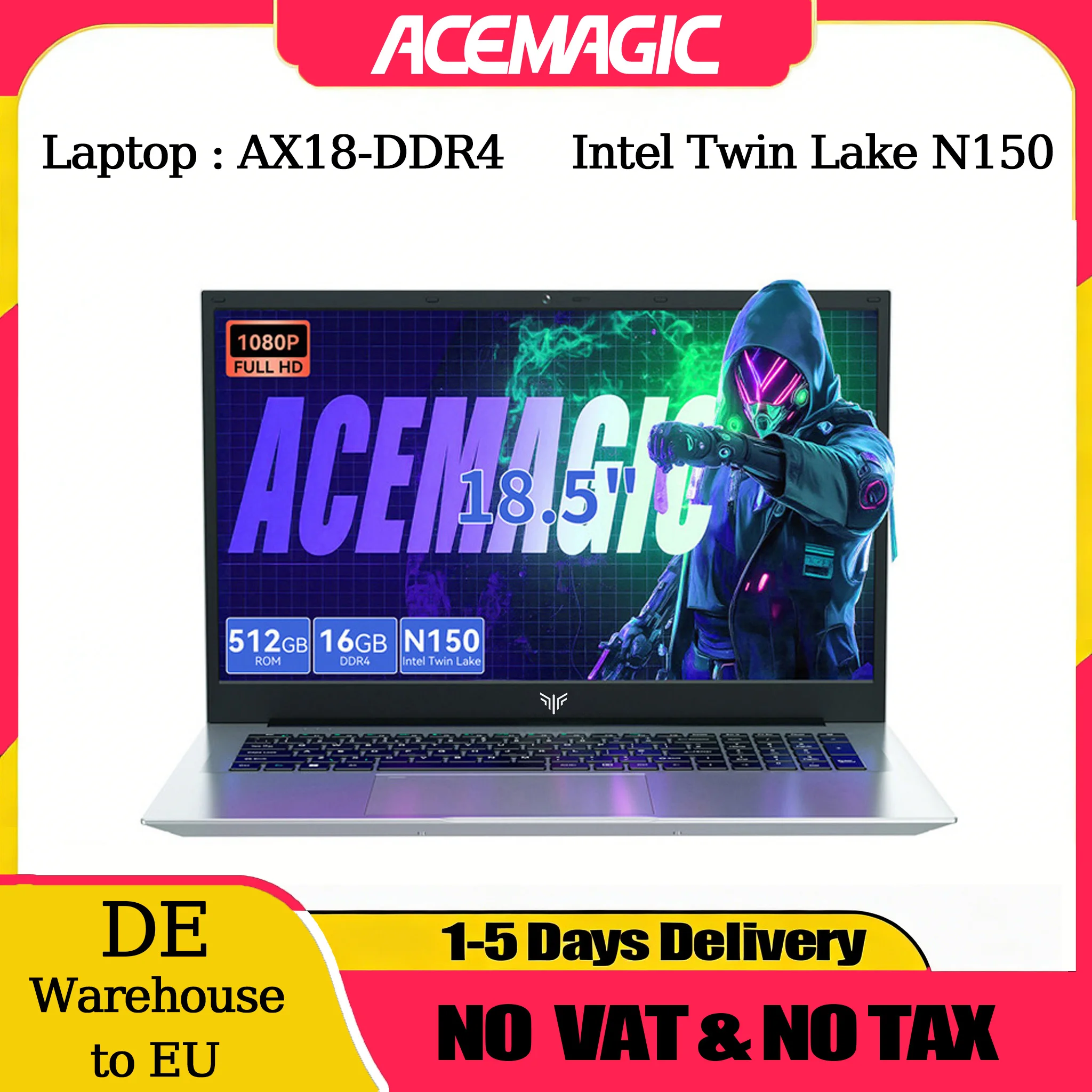 ACEMAGIC 18,5 "ordenador portátil Windows 11 PRO 8000 mAh batería procesador Intel N150 de cuatro núcleos 16GB DDR4 RAM 512GB SSD Wifi5