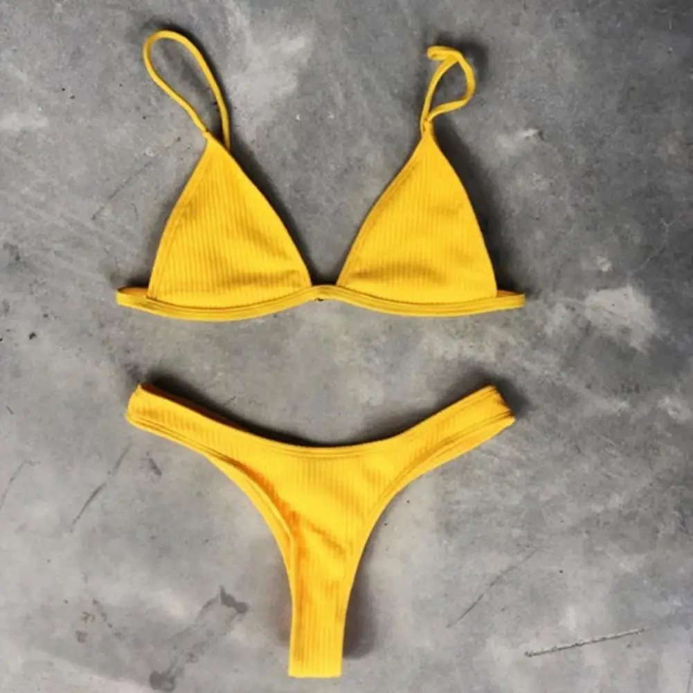 2025 Women Bikini Set Backless Spaghetti Strap Lady Swimwear Deep V Neck Padded Quick Dry Swimming Three-point G-string Swimwear