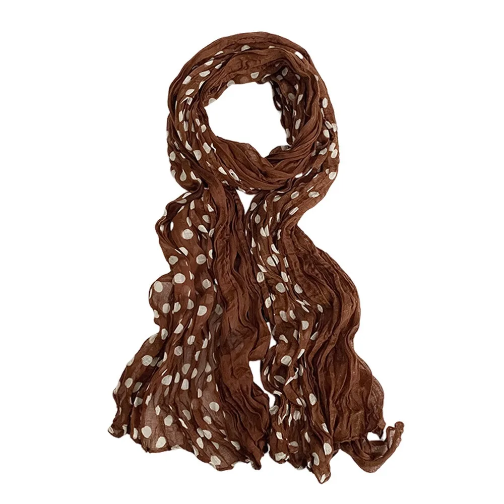 

Cotton Linen Texture Wave Point Scarf Long Pleated Wrinkle Twisted Pleated Scarf Retro Print Thin Scarf Shawl Scarf