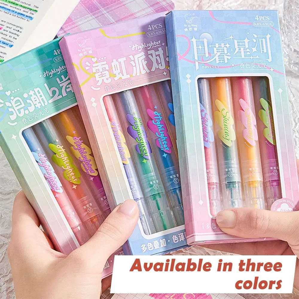 4PCS/Set Double-ended Highlighter Pen Color Stackable Writing Drawing Fluorescent Pen DIY Scrapbook Painting Painting Color Pen