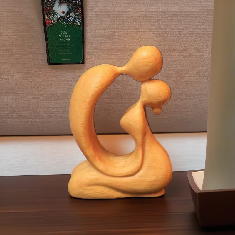 wood carving Abstract Character Love Kiss sculptures and figurines Home Room decoration accessories Newlywed couple's small gift