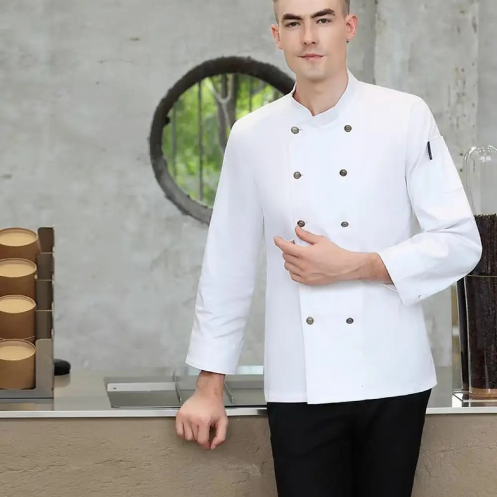 Comfortable Chef Uniform Breathable Cotton Kitchen Cooking Jacket Elastic Summer Restaurant Catering Waiter Work Wear Shirt