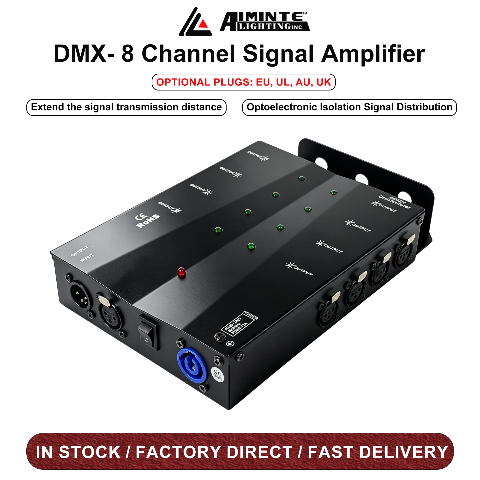 DMX 8 Channel Distributor Stage Light Controller DMX512 Splitter Light Signal Amplifier For stage Equipment (Optical Isolation)