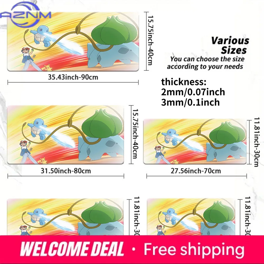 Ash Ketchum Squirtle vs Bulbasaur Non-Slip Washable Card Playmat Desk Mat