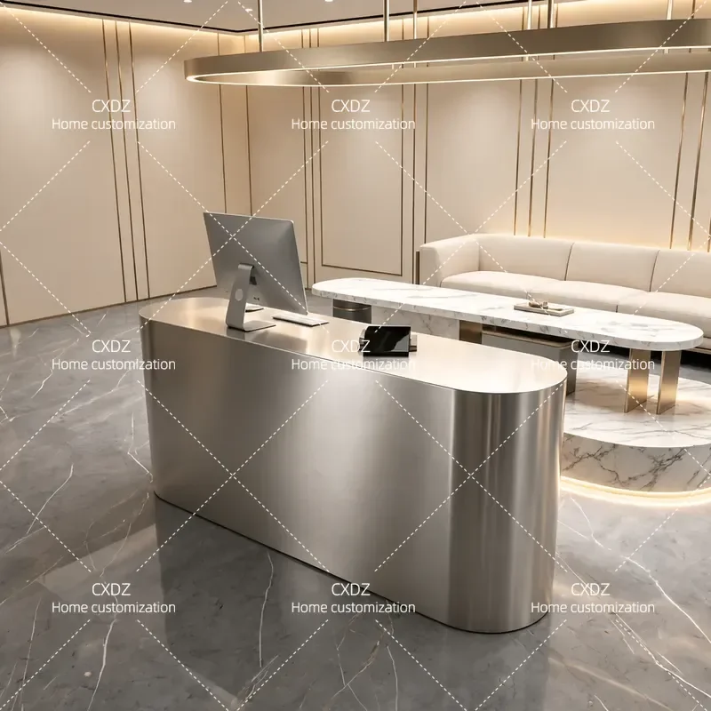Light luxury stainless steel front desk Clothing store checkout page Company reception desk Hair salon Beauty hotel Premium