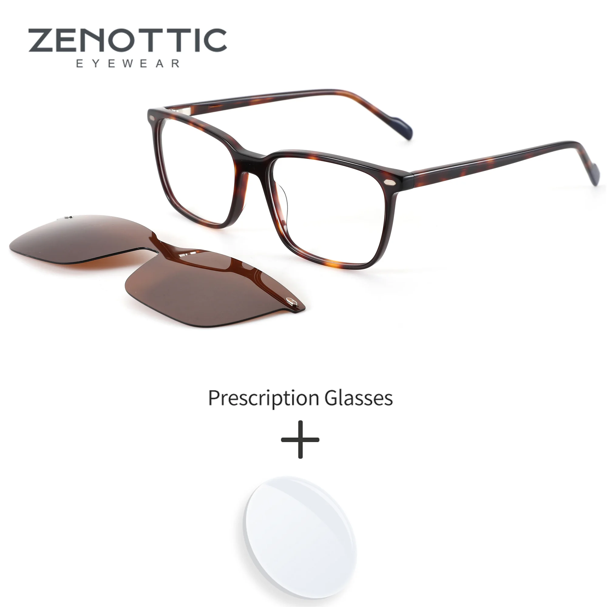 zenottic-クリップオン男性用-m-サイズ長方形アセテート光学処方メガネ近視読書ブルーライトフィルター眼鏡