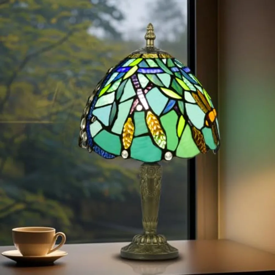 

Small Tiffany Style Table Lamp, 3 Color Temperatures Bedside Lamp, 8 Inch Stained Glass Desk Light for Home Office Bedroom Livi