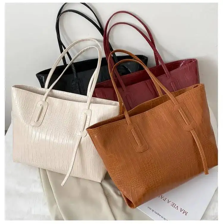 Bloom Borsa vintage nera di grande capacità da donna Borsa tote versatile con motivo coccodrillo Borse a tracolla in pelle moda donna