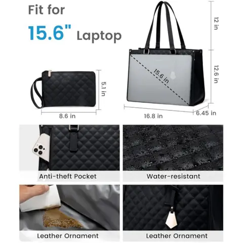 ผู้หญิงอาหารกลางวัน Tote Bag กระเป๋าแล็ปท็อปมัลติฟังก์ชั่น Multi-Compartment Quilted กระเป๋าถือพร้อมกระเป๋าขนาดใหญ่สําหรับทํางานกลางแจ้ง
