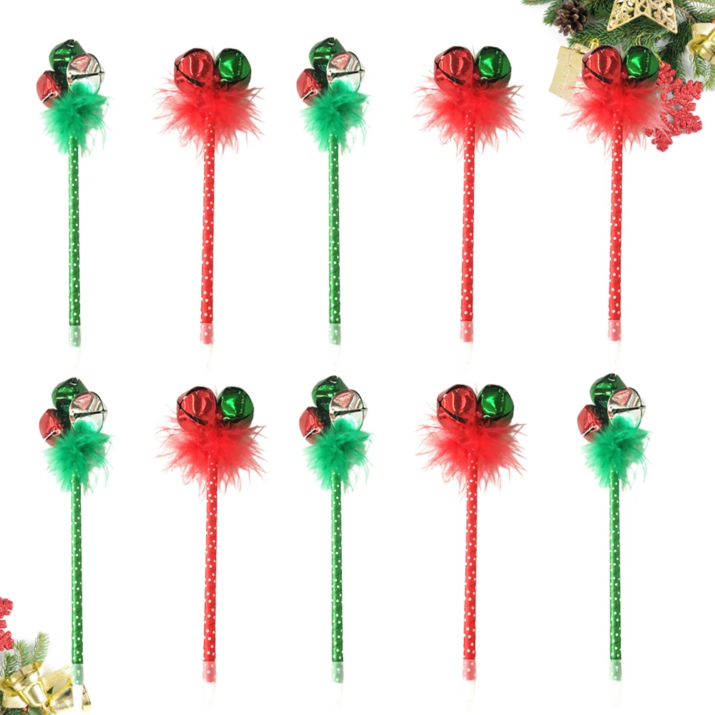 

10Pcs Fashion Jingle Bell Ballpoint Pen Christmas Holiday Festive Party Favors Gift Pens(Red and Green)