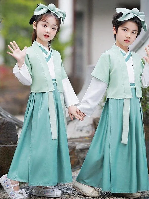 

Детский костюм Ханьфу для выступлений: национальная традиционная одежда для мальчиков и девочек, для декламации стихов и выступлений (Би Ма Лян)