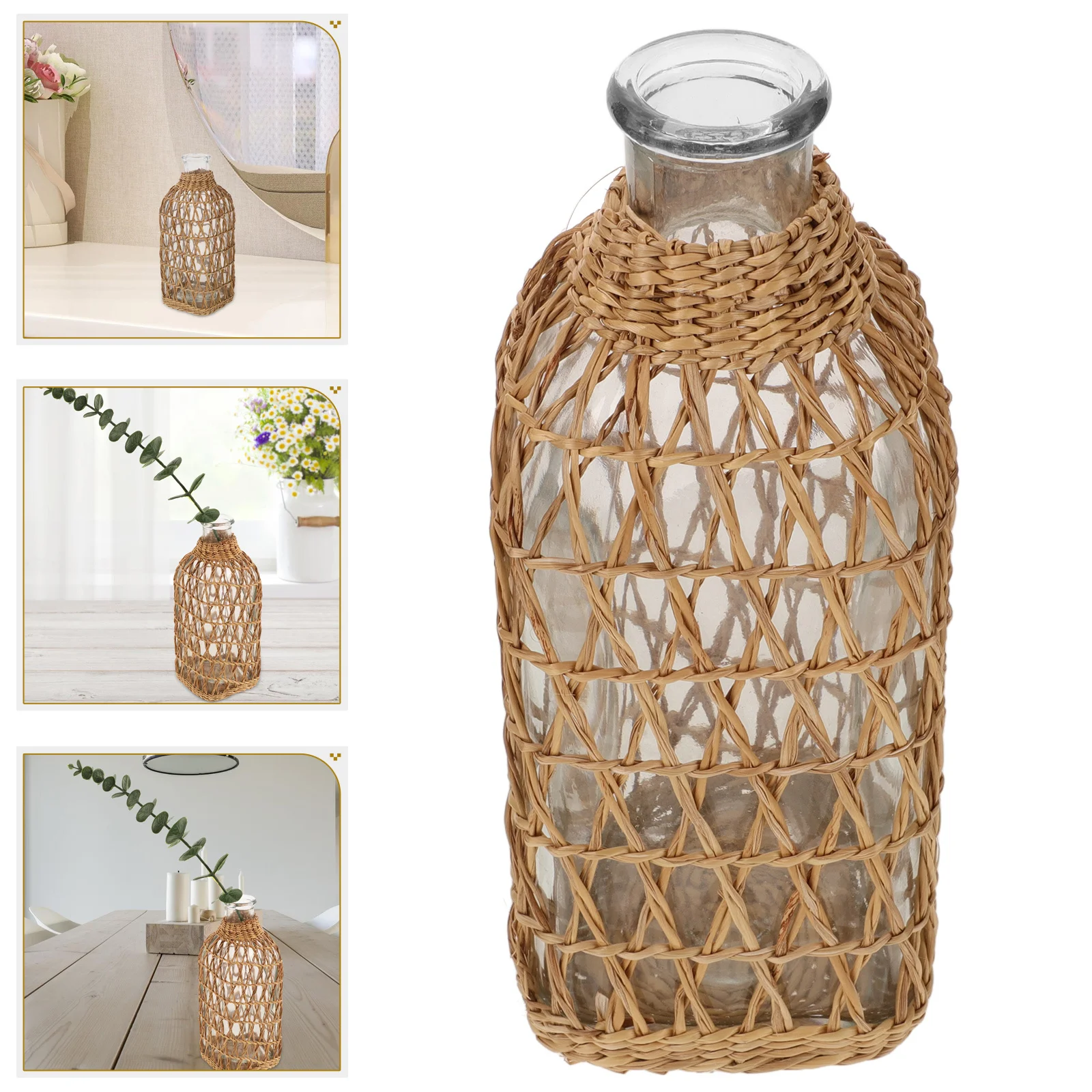 

Flower Bud Vase Glass Straw Woven Decorative Rustic Vase Perfect for Fresh Dried Flowers Unusual Vases for Flowers