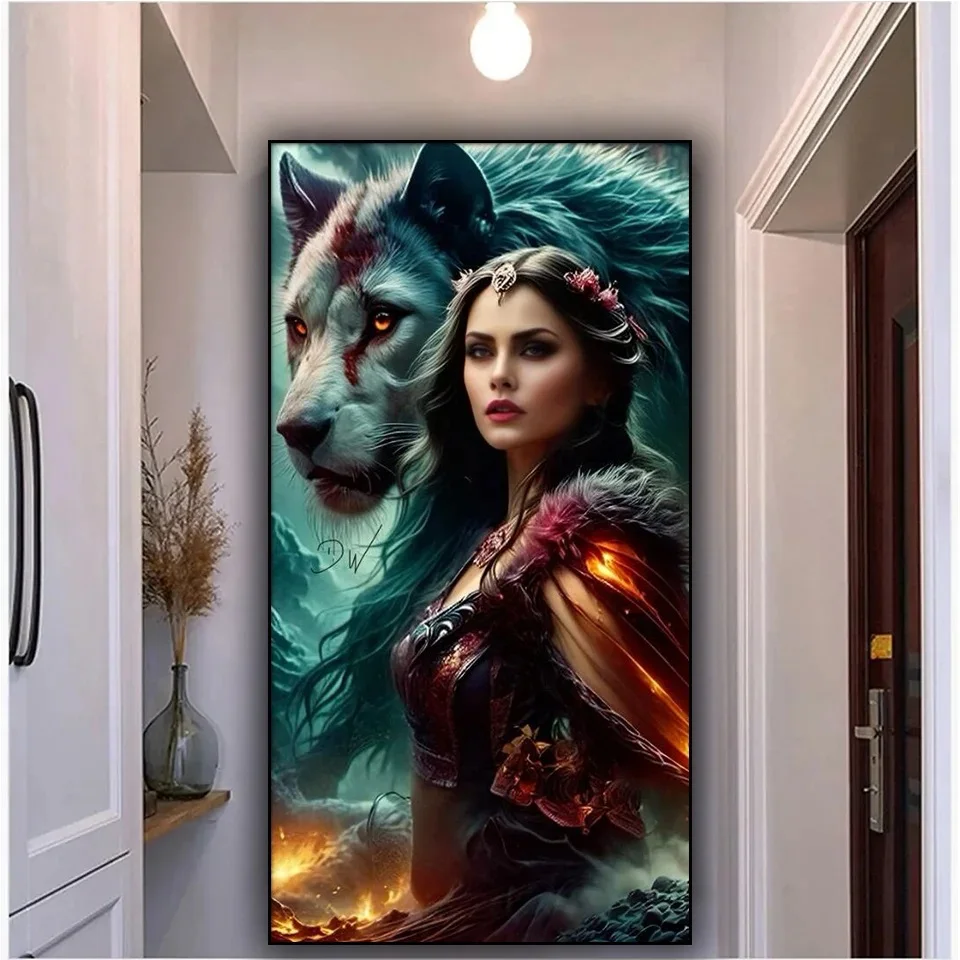 Wolf Lion and Tribal Woman Diamond Painting Kit New 2024 Full Diy Diamond Art Embroidery Diy Handmade Mosaic Portrait Home Decor