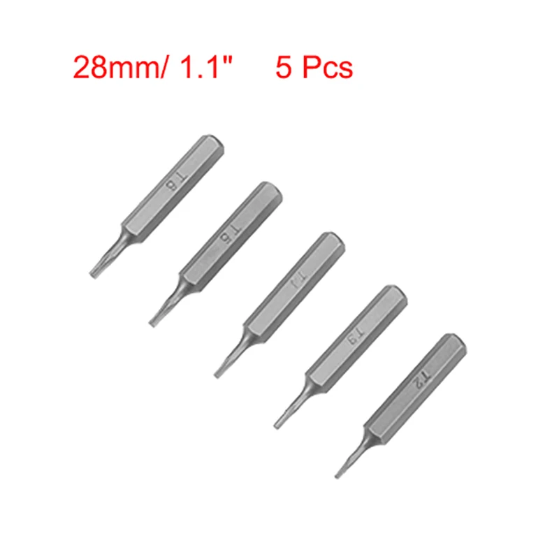 Uxcell 5pcs Torx Bits Set 5/32 Inch Hex Shank T2 T3 T4 T5 T6 Screwdriver Bit Set 28mm Length S2 Screw Driver Kit Tools