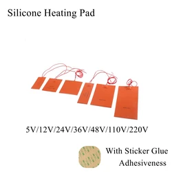 Almohadilla de calefacción de goma de silicona para impresora 3D, placa de calor cuadrada, impermeable al agua, pegamento adhesivo, 5V, 12V, 24V, 110V, 220V